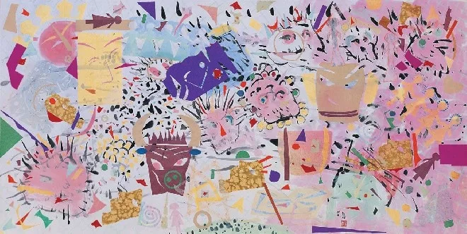 袁旃 (b.1941)｜芸芸眾生｜2003｜彩墨、紙本｜67.1x133cm