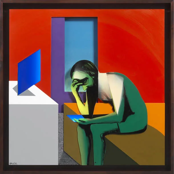 亞當‧尼特 Adam Neate (b.1977)｜The Social Recluse｜2013｜Acrylic, Aerosol Perspex, Wood and Carpet on Board with LED Lighting｜101x101x9.5cm