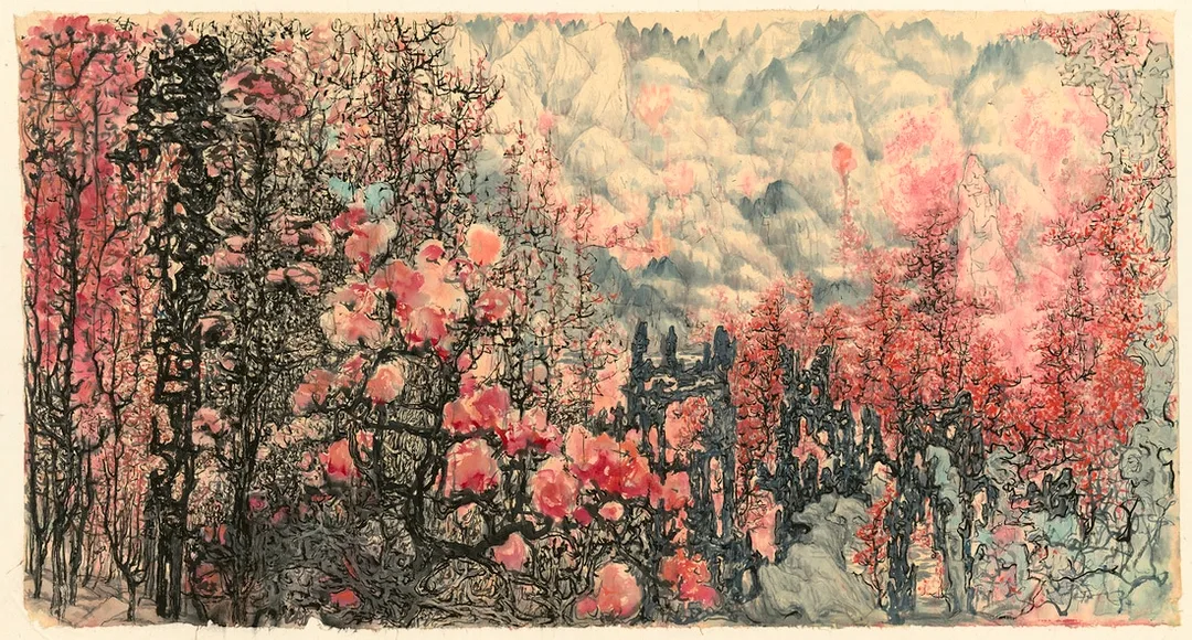 彭康隆 (b.1962)｜冷香｜2015｜紙上水墨、手工粗麻紙｜75x143cm