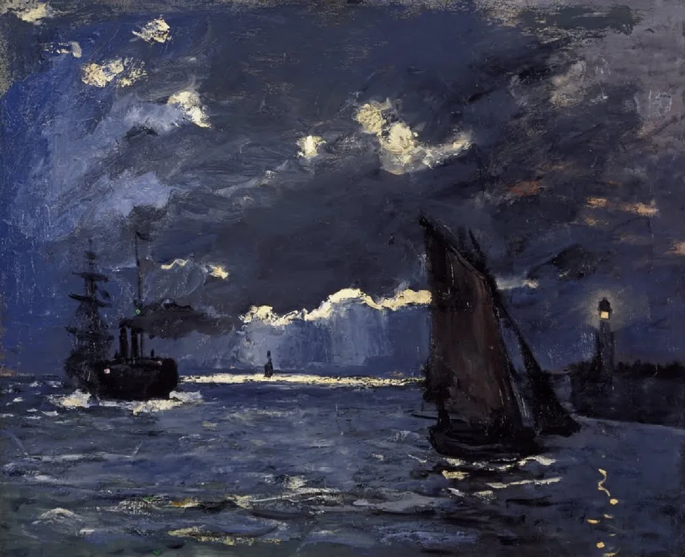克勞德‧莫內 (1840-1926)｜月光下的航運海景｜1864｜油彩、畫布｜60x73.8cm