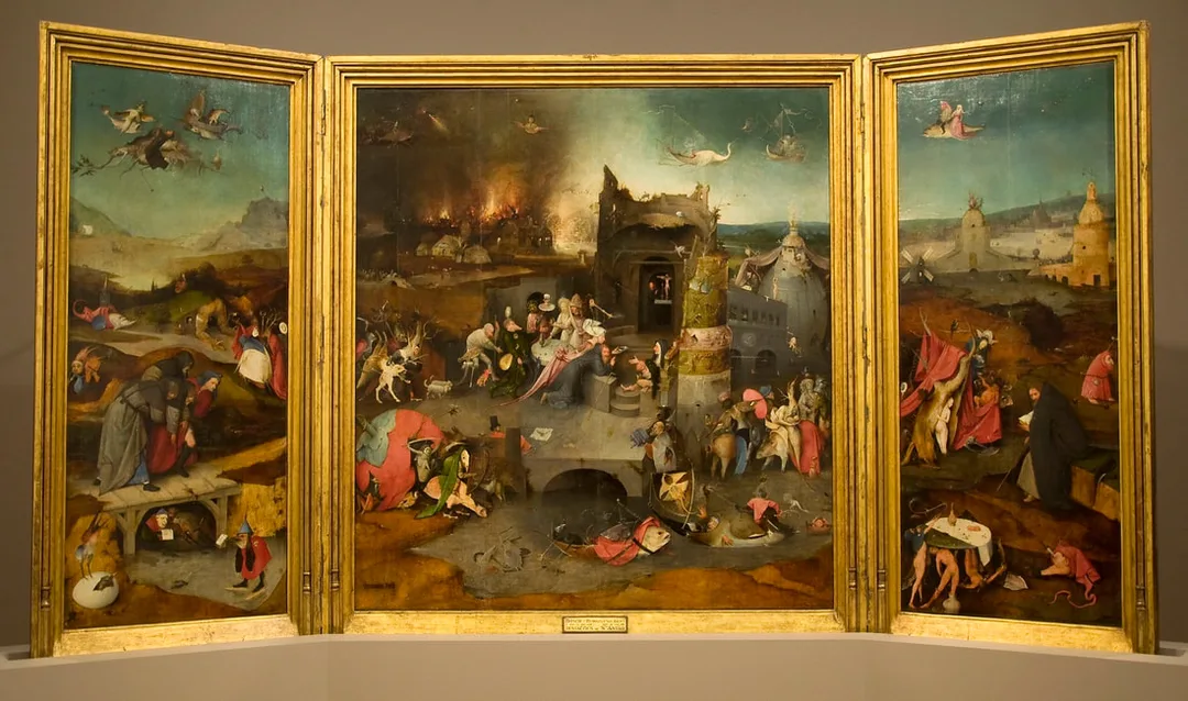 耶羅尼米斯‧波西 Hieronymus Bosch (1450-1516)｜聖安東尼的誘惑 Temptation of St. Anthony｜1505-06｜木板油畫｜119x131.5cm