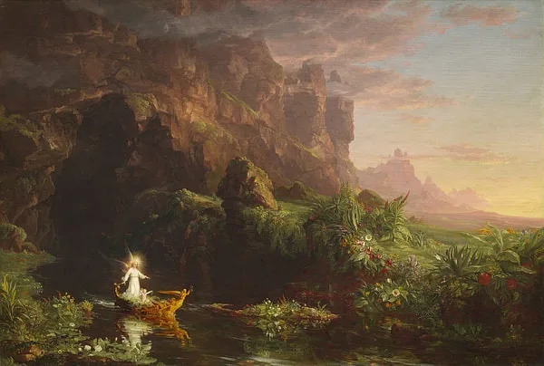 托馬斯‧科爾 Thomas Cole (1801-1848)｜生命的旅行：童年 The Voyage of Life: Childhood｜1842｜油彩、畫布｜134.3x195.3cm